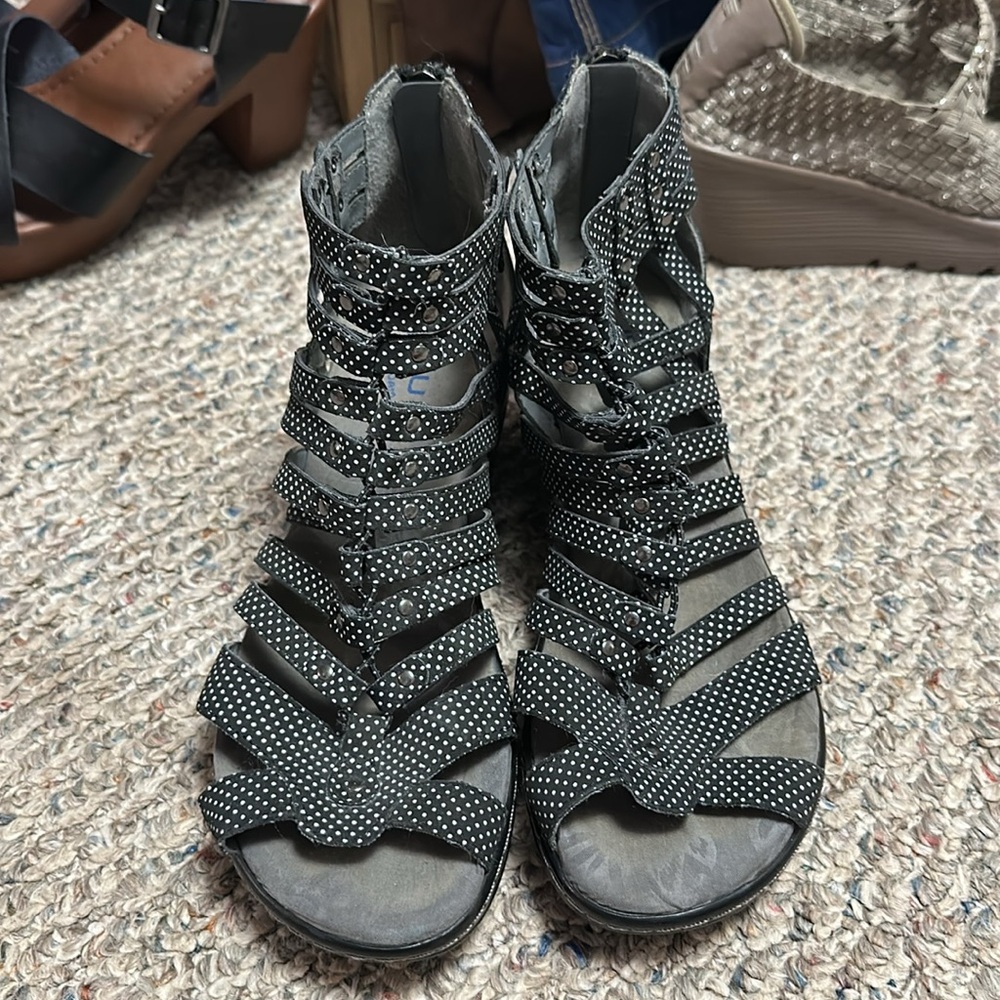 JBU by Jambu Black Wedge Zip Sandals Studded Nectar PolkaDot Gladiator COMFORT 8 - Picture 2 of 5